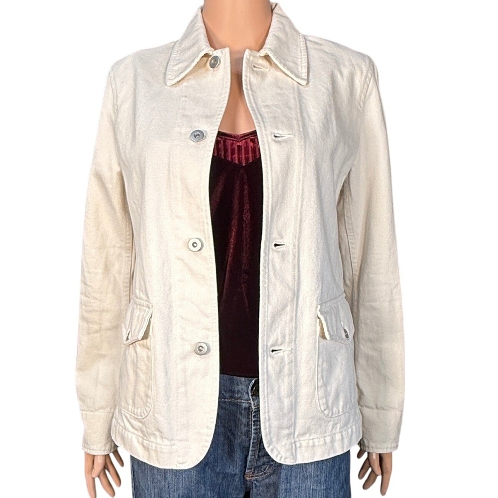 Ines De La Fressange Uniqlo Cream Denim Jacket Cotton Chore Coat Small 422493